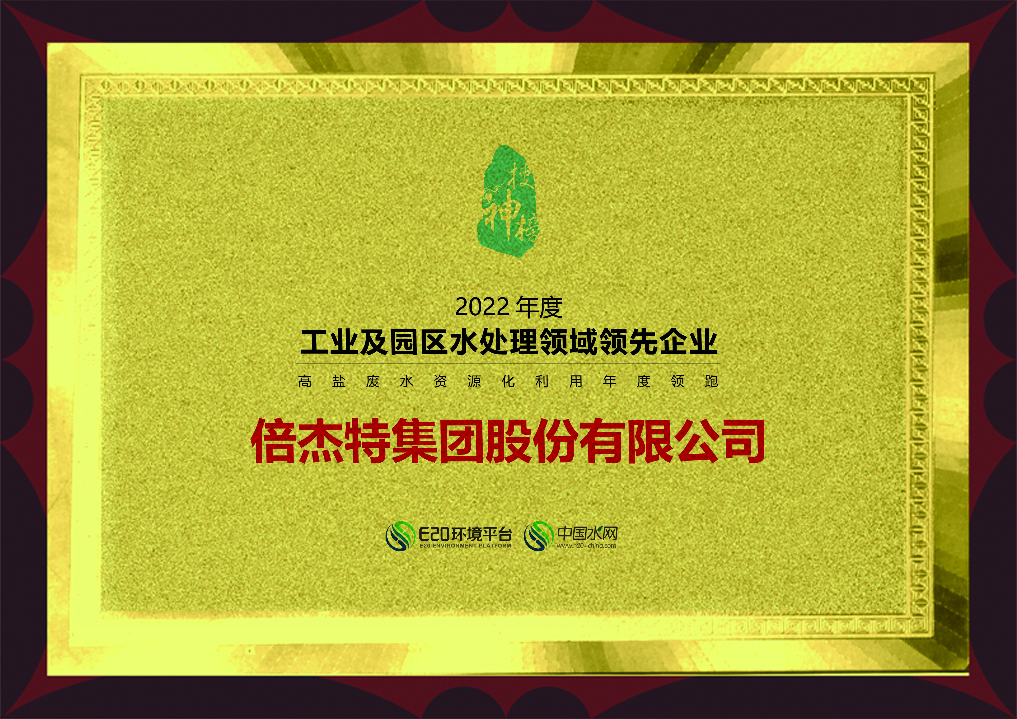 2022年度“工业及园区水处理领域领先企业-高盐废水资源化利用年度领跑企业”